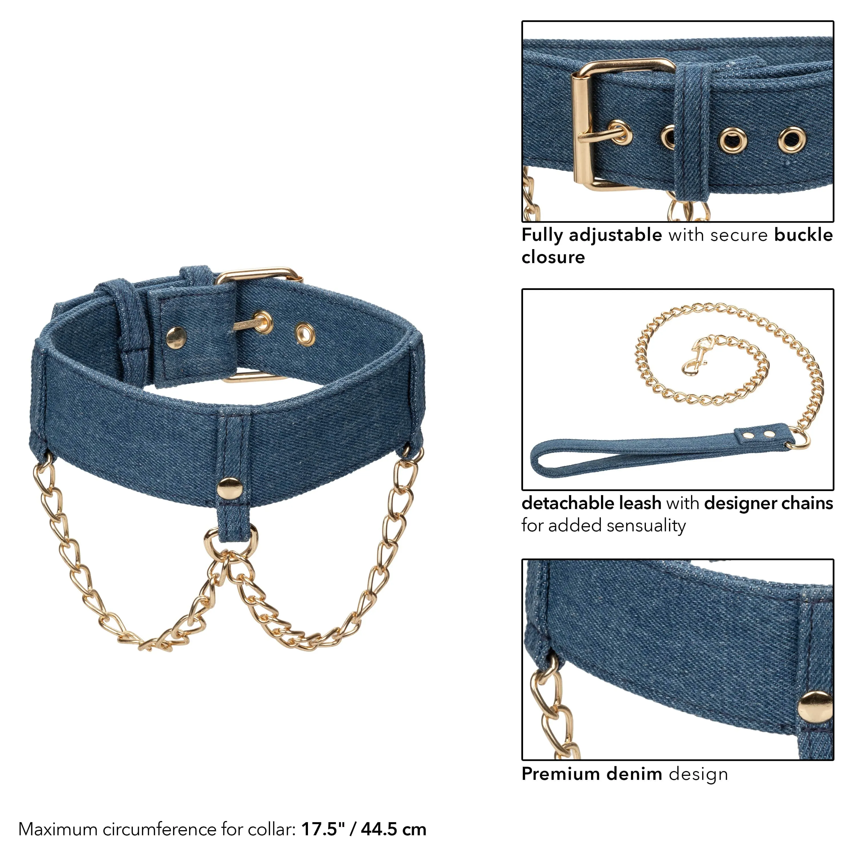 California Exotics - Ride 'em Premium Denim Collection Collar with Leash (Blue)