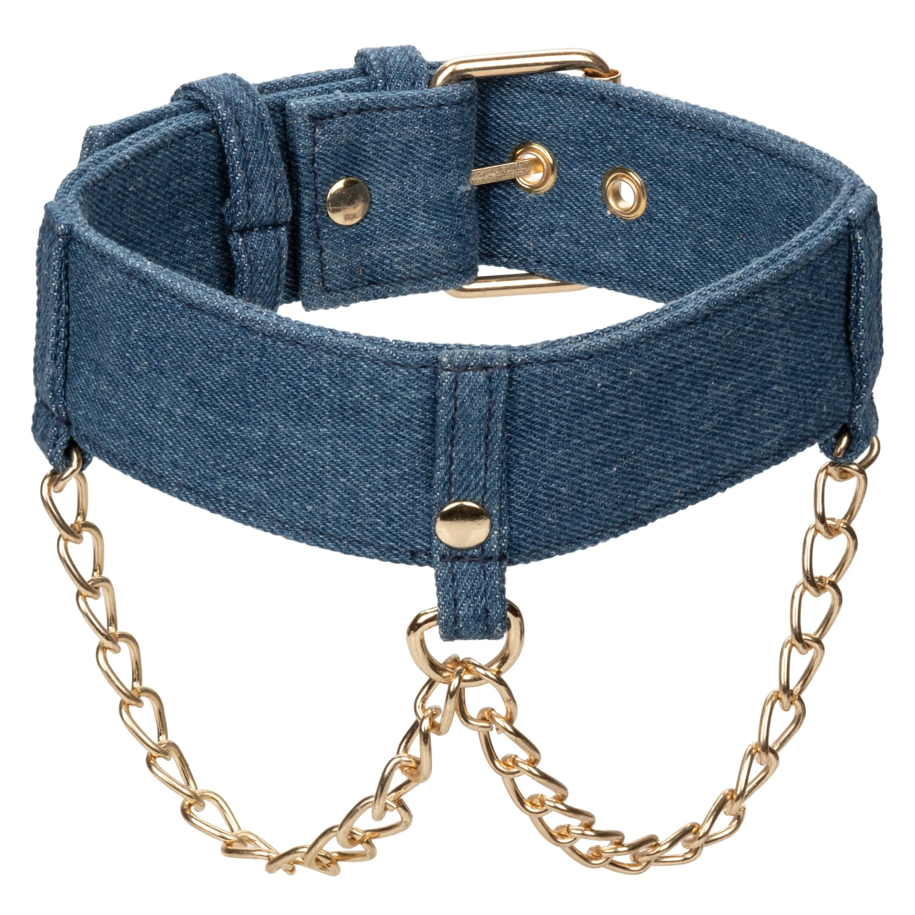 California Exotics - Ride 'em Premium Denim Collection Collar with Leash (Blue)