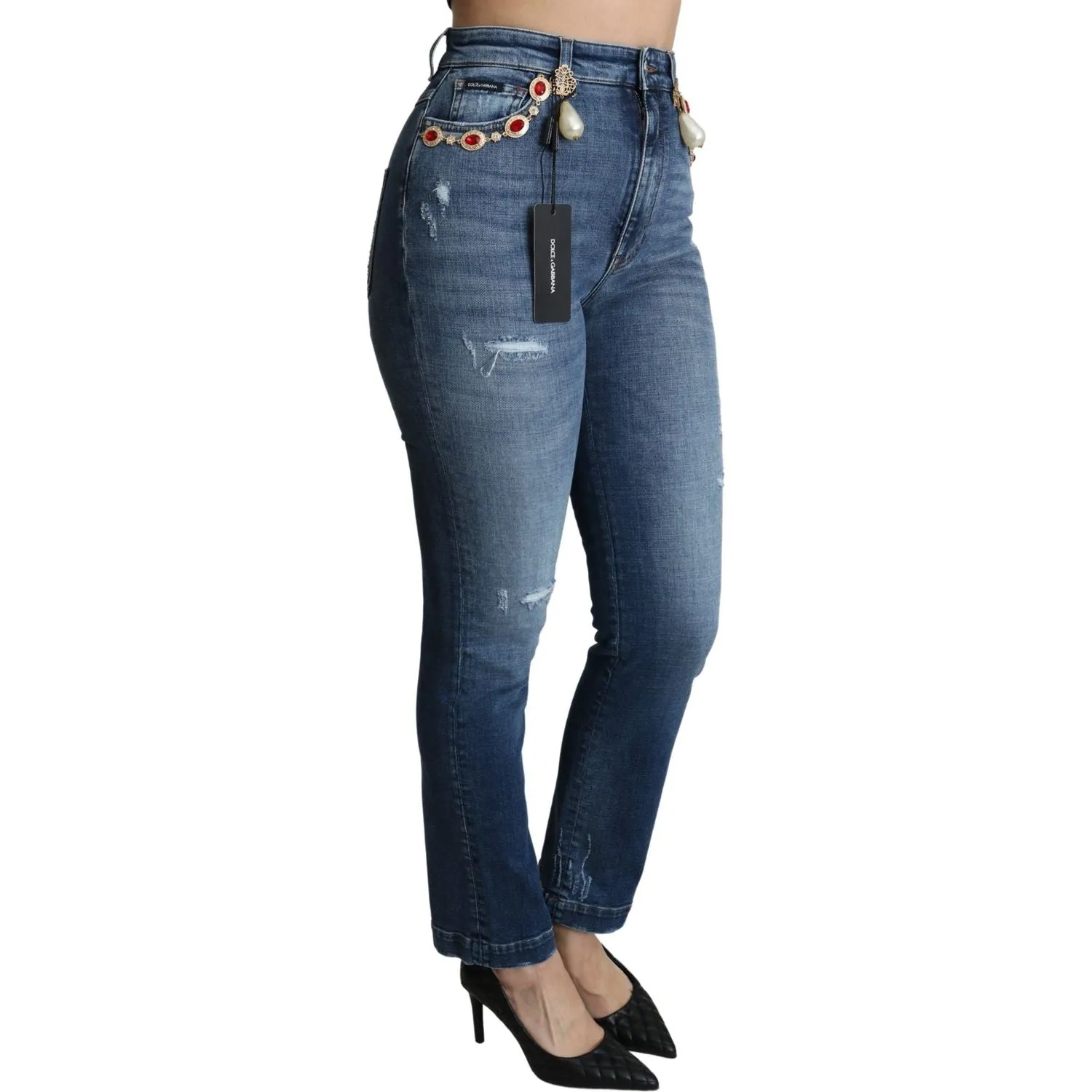 Dolce & Gabbana Enchanted Crystal Studded Blue Jeans