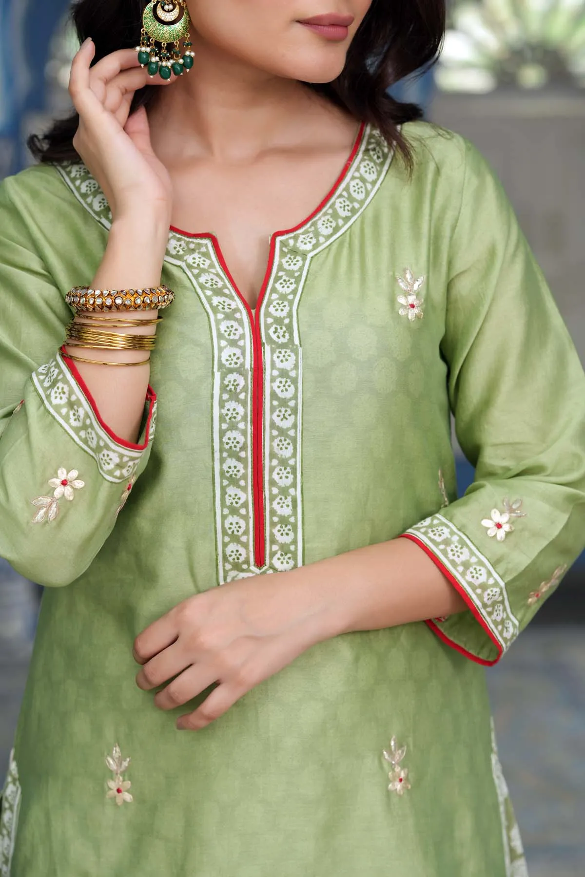Double Layer Chanderi Kurta In Sea Green Color