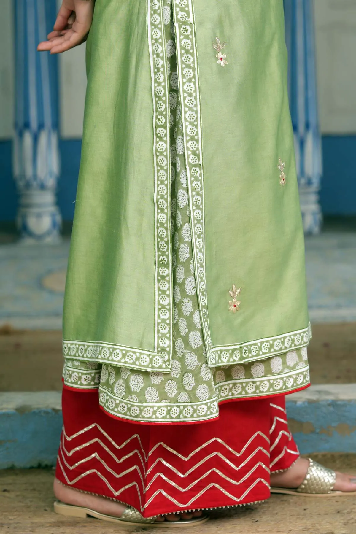 Double Layer Chanderi Kurta In Sea Green Color