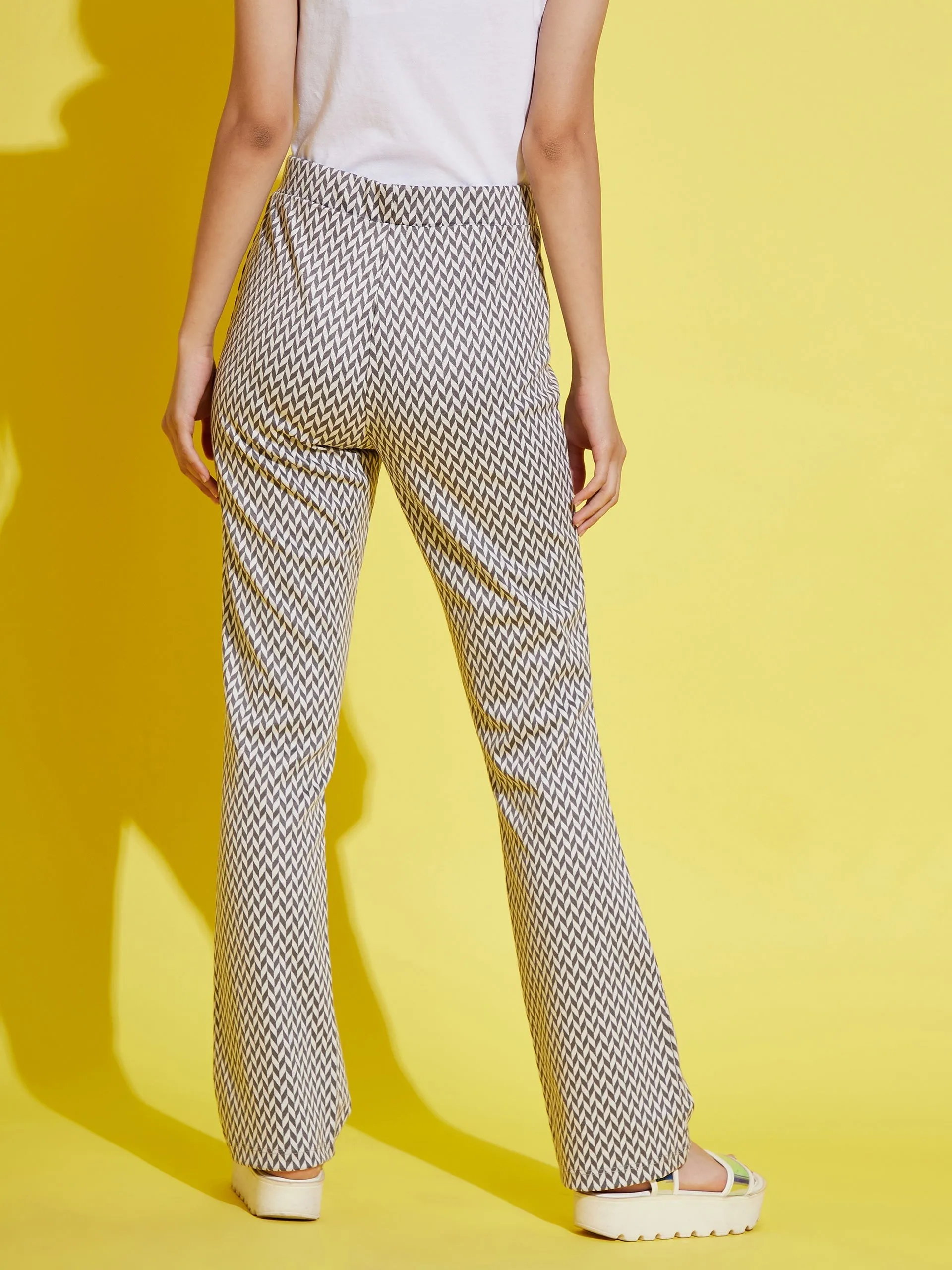 Girls White & Grey Herringbone Boot Leg Pants