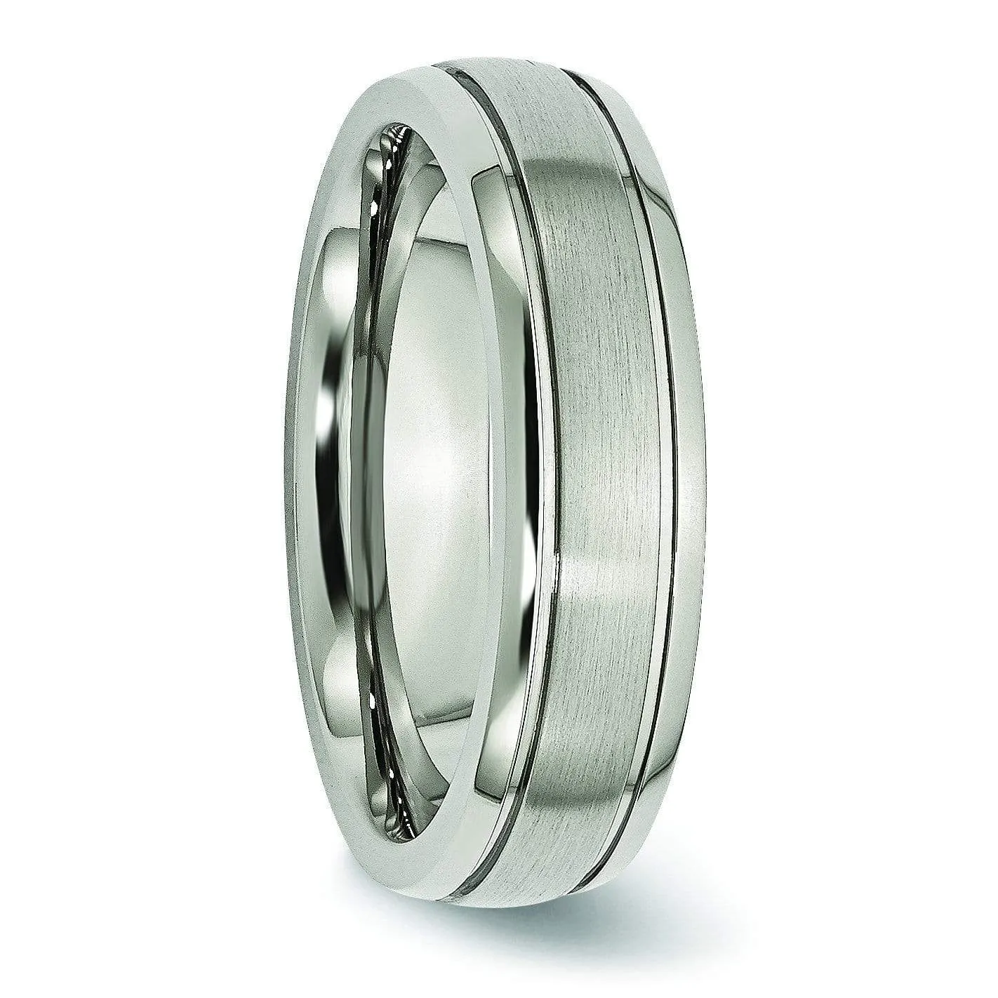 Grooved Edge Titanium Ring Matte & High Polish Finish 6mm