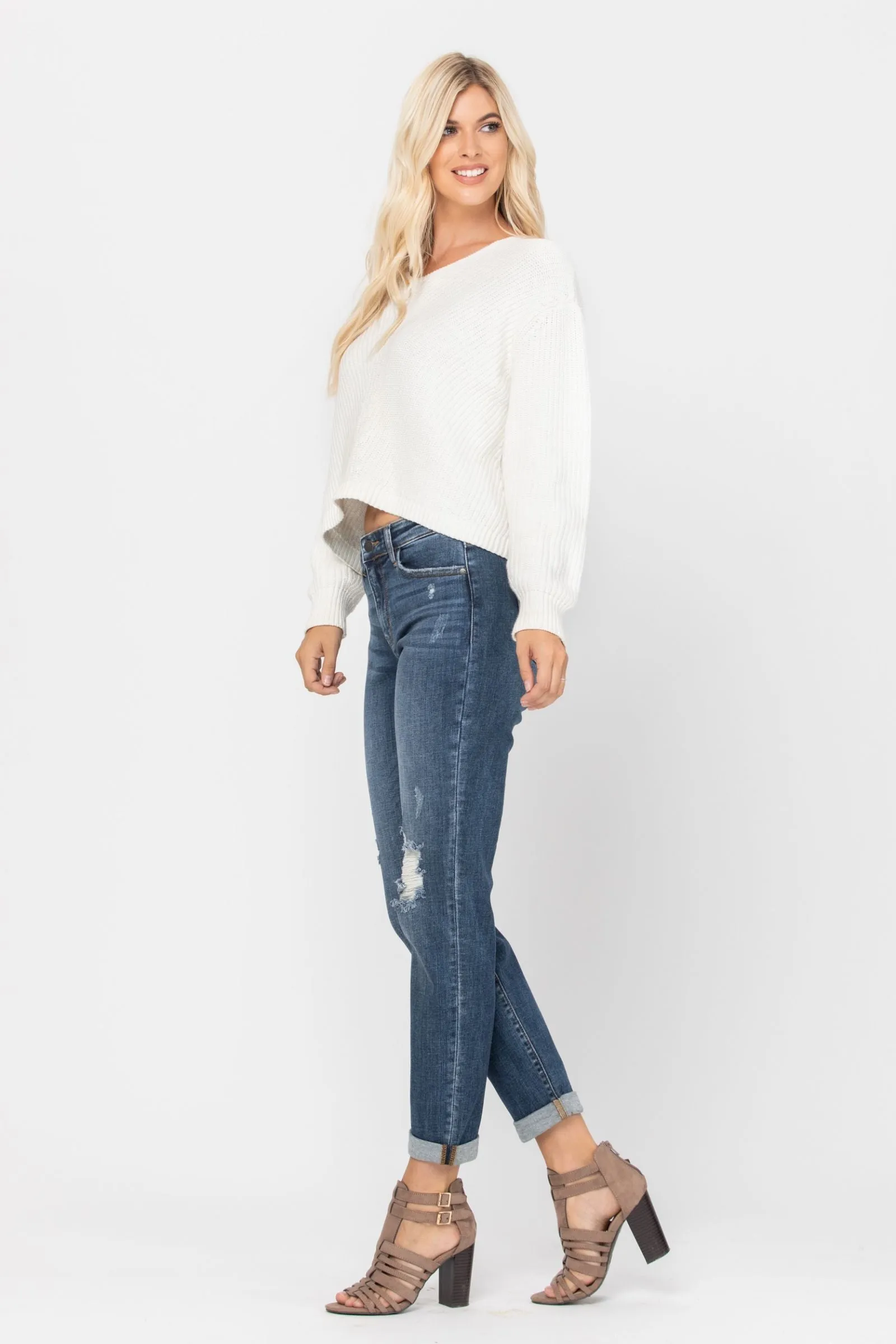 Judy Blue Destroyed Cuffed Slim Fit Denim Mid Rise 82204