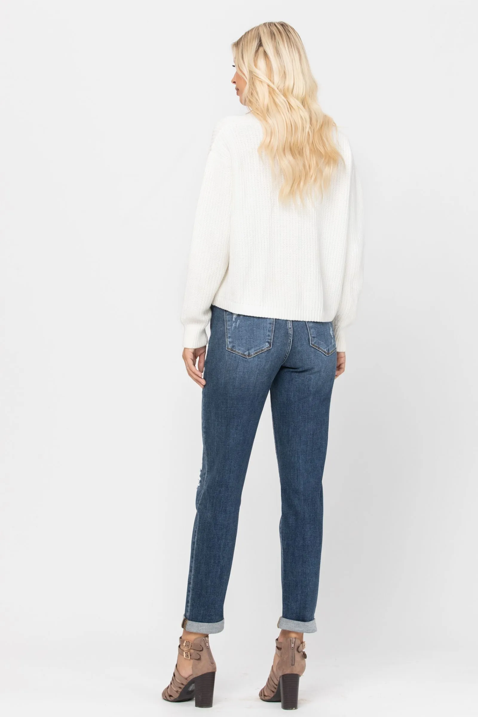 Judy Blue Destroyed Cuffed Slim Fit Denim Mid Rise 82204