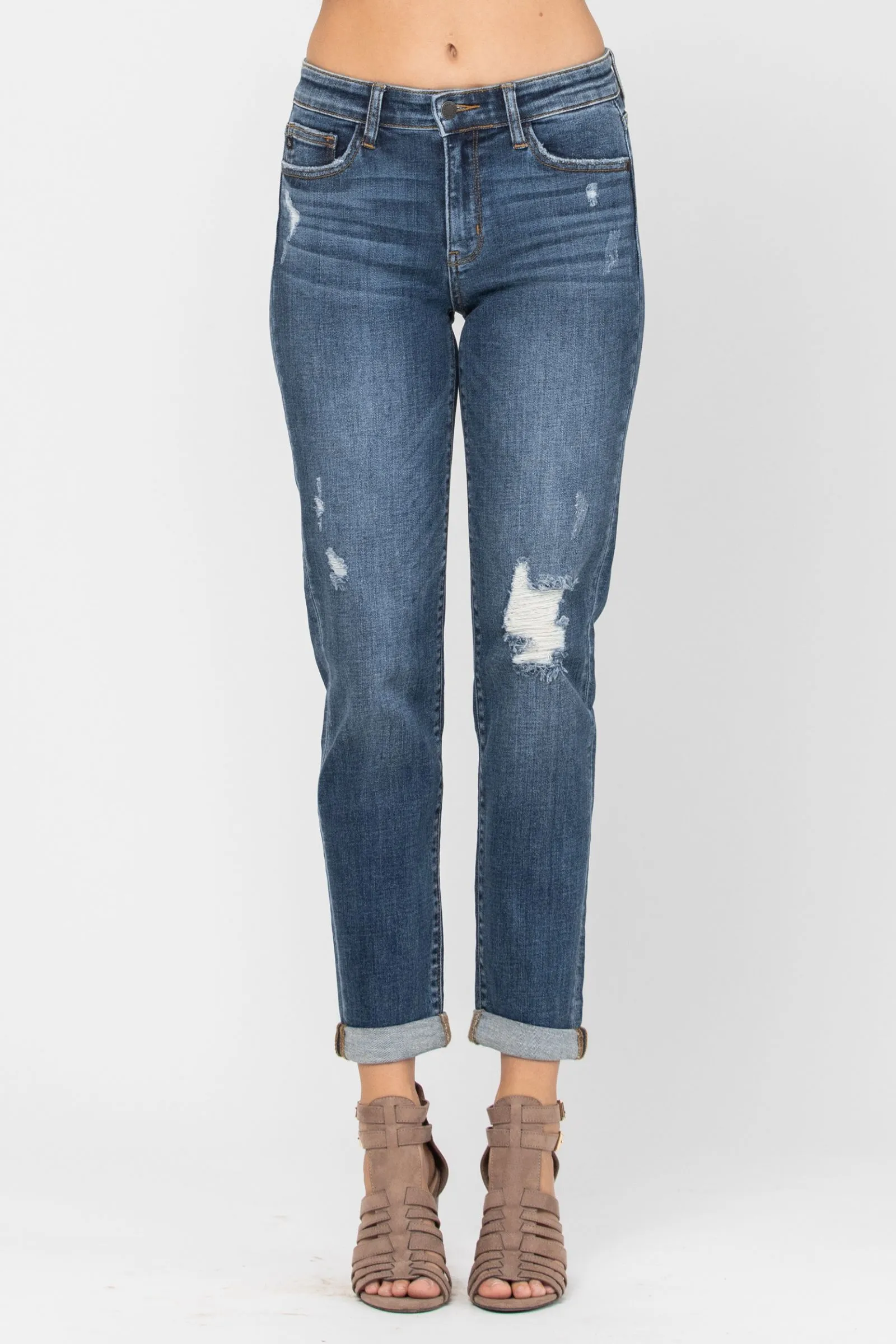 Judy Blue Destroyed Cuffed Slim Fit Denim Mid Rise 82204