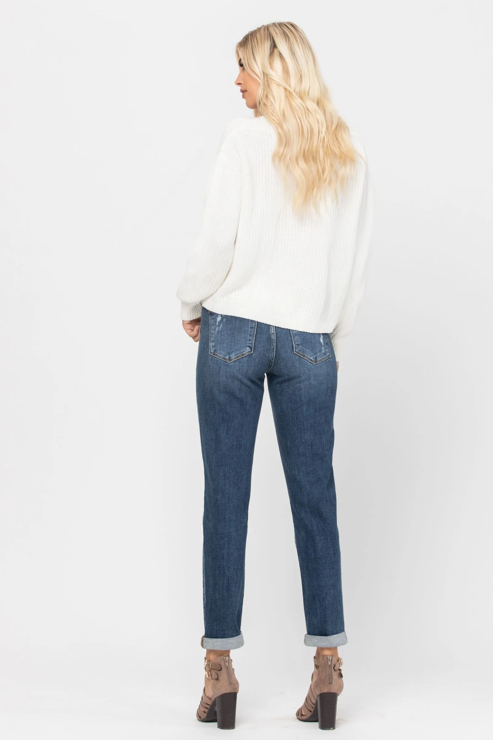 Judy Blue Destroyed Cuffed Slim Fit Denim Mid Rise 82204