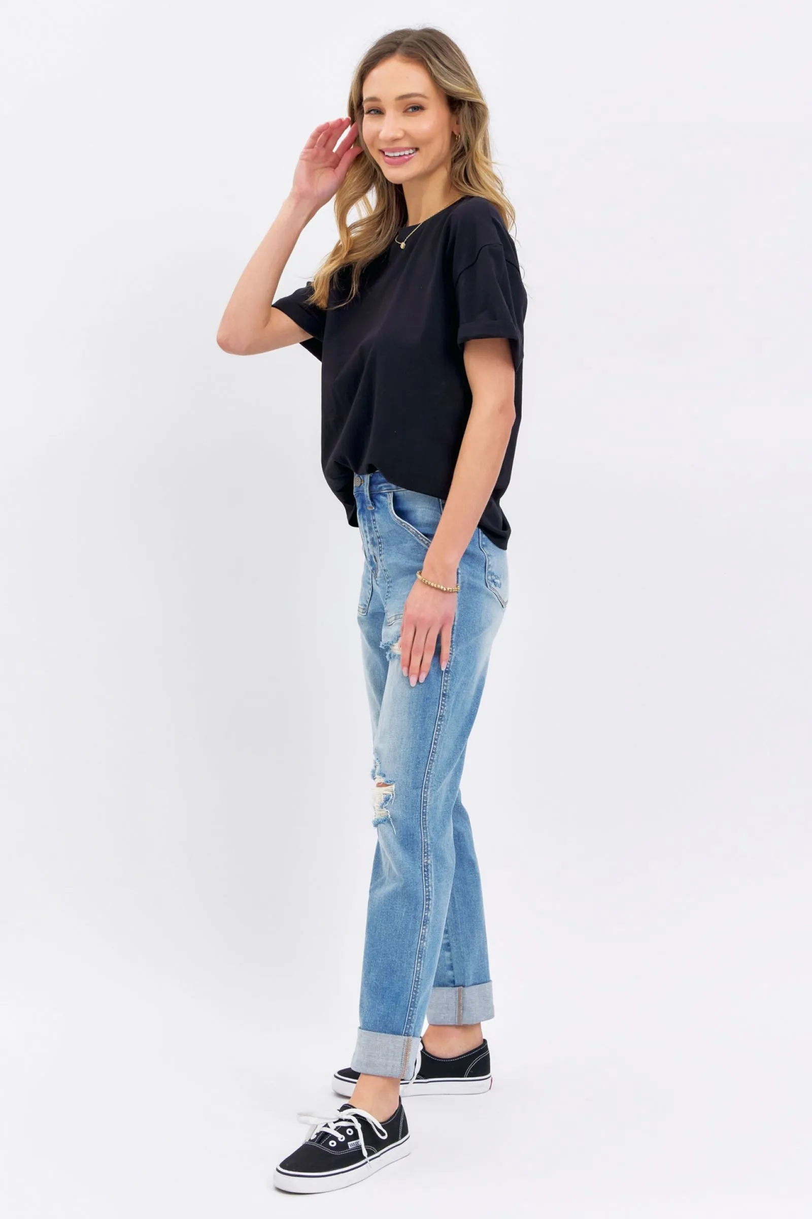 Judy Blue High Waist Patch Pocket & Destroy Boyfriend Denim 88825