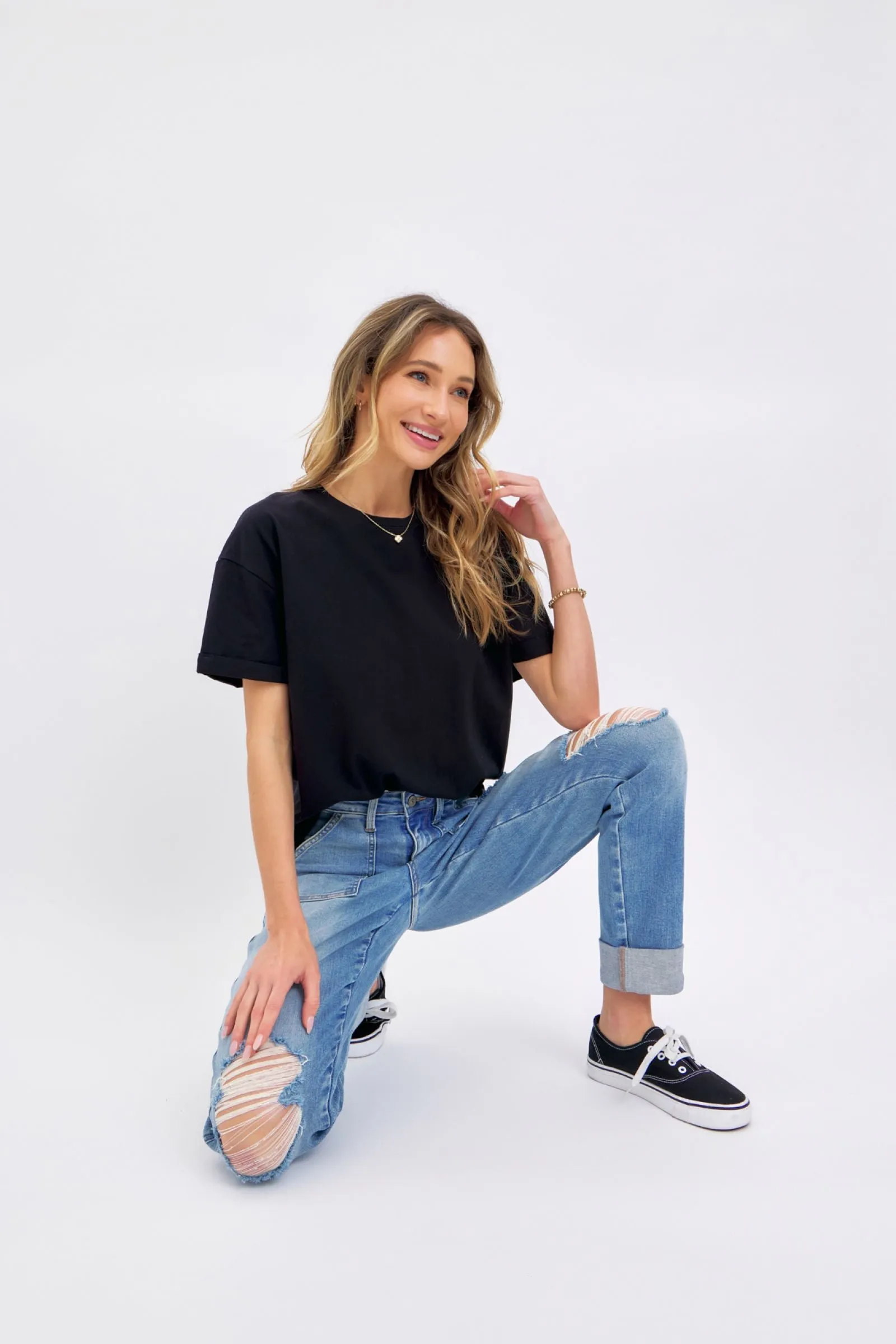 Judy Blue High Waist Patch Pocket & Destroy Boyfriend Denim 88825