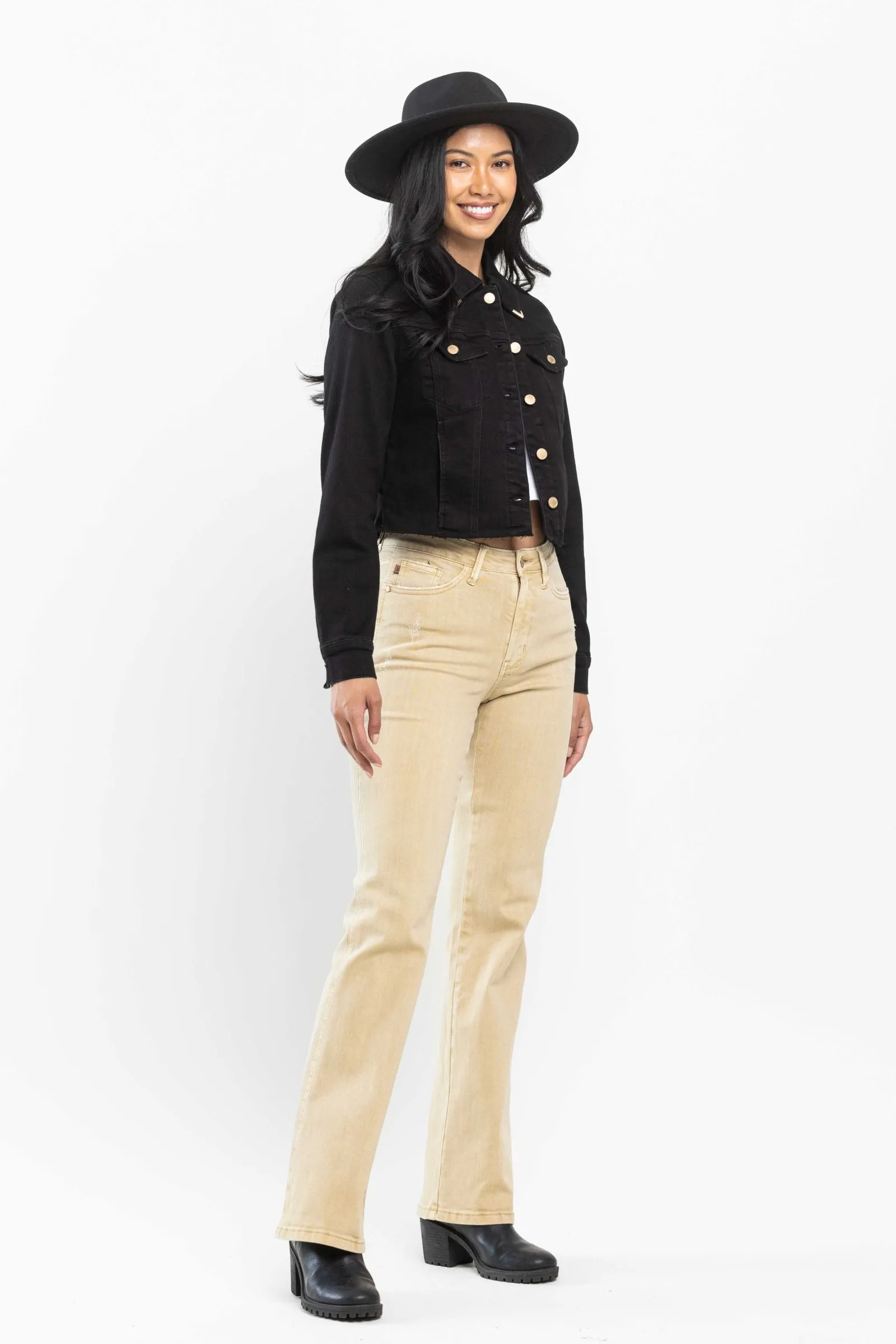Judy Blue Mid Rise Garment Dyed Khaki Slim Bootcut Denim 88504