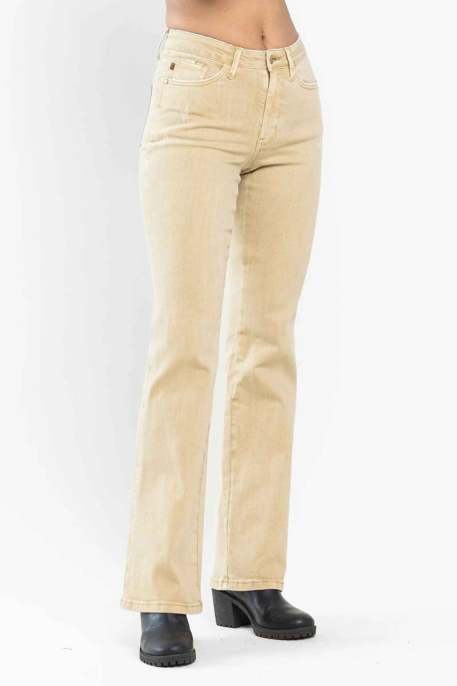 Judy Blue Mid Rise Garment Dyed Khaki Slim Bootcut Denim 88504