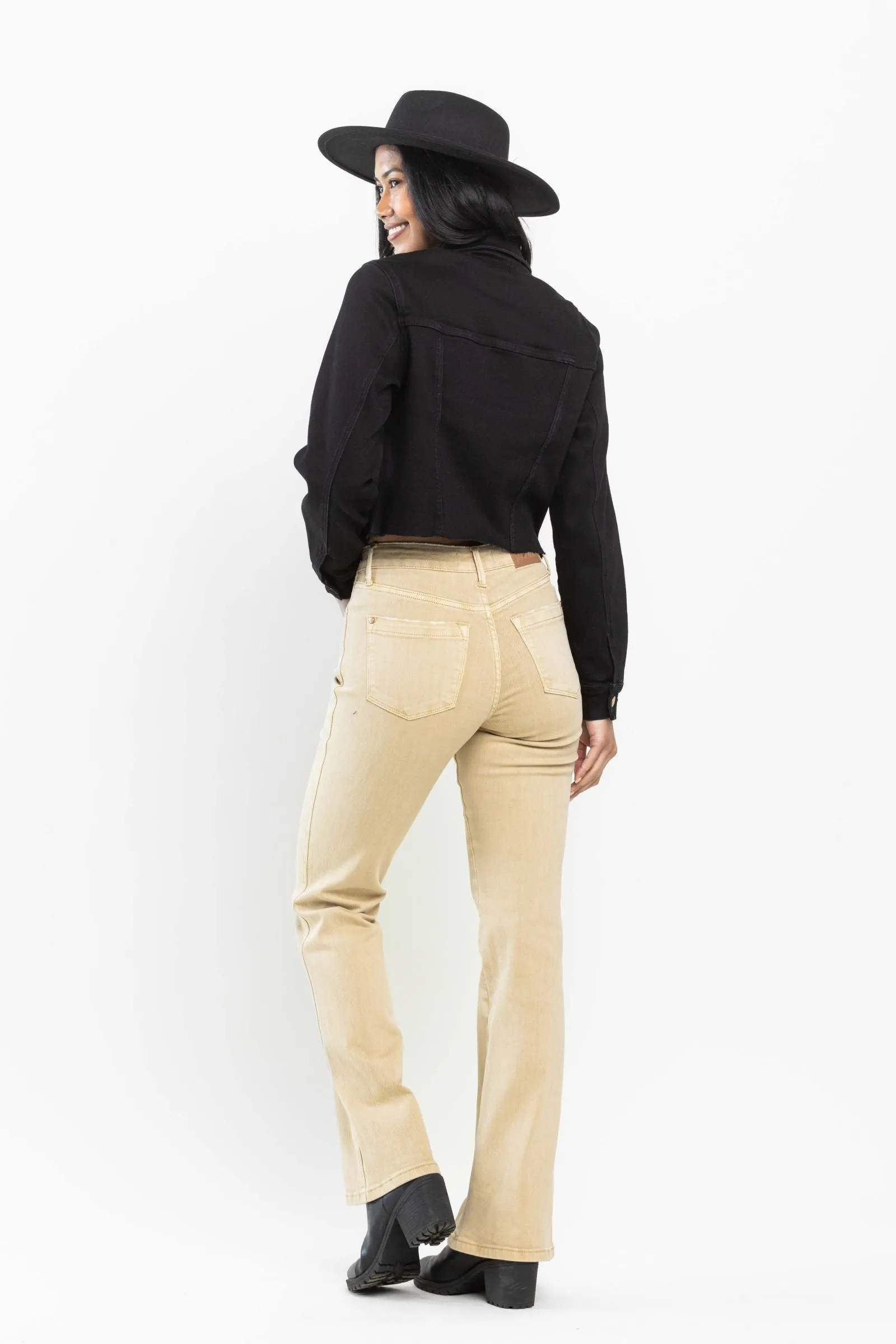 Judy Blue Mid Rise Garment Dyed Khaki Slim Bootcut Denim 88504