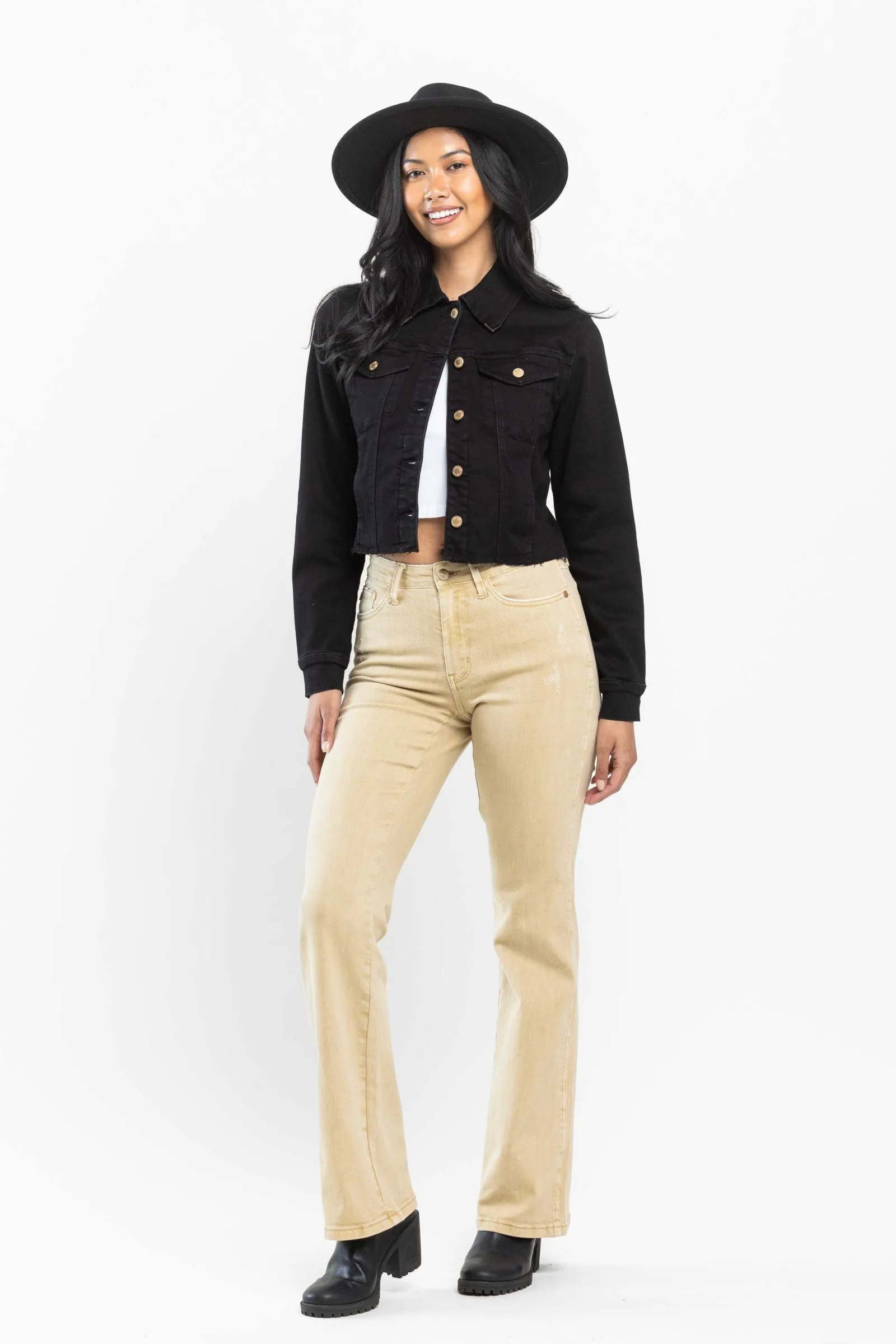 Judy Blue Mid Rise Garment Dyed Khaki Slim Bootcut Denim 88504