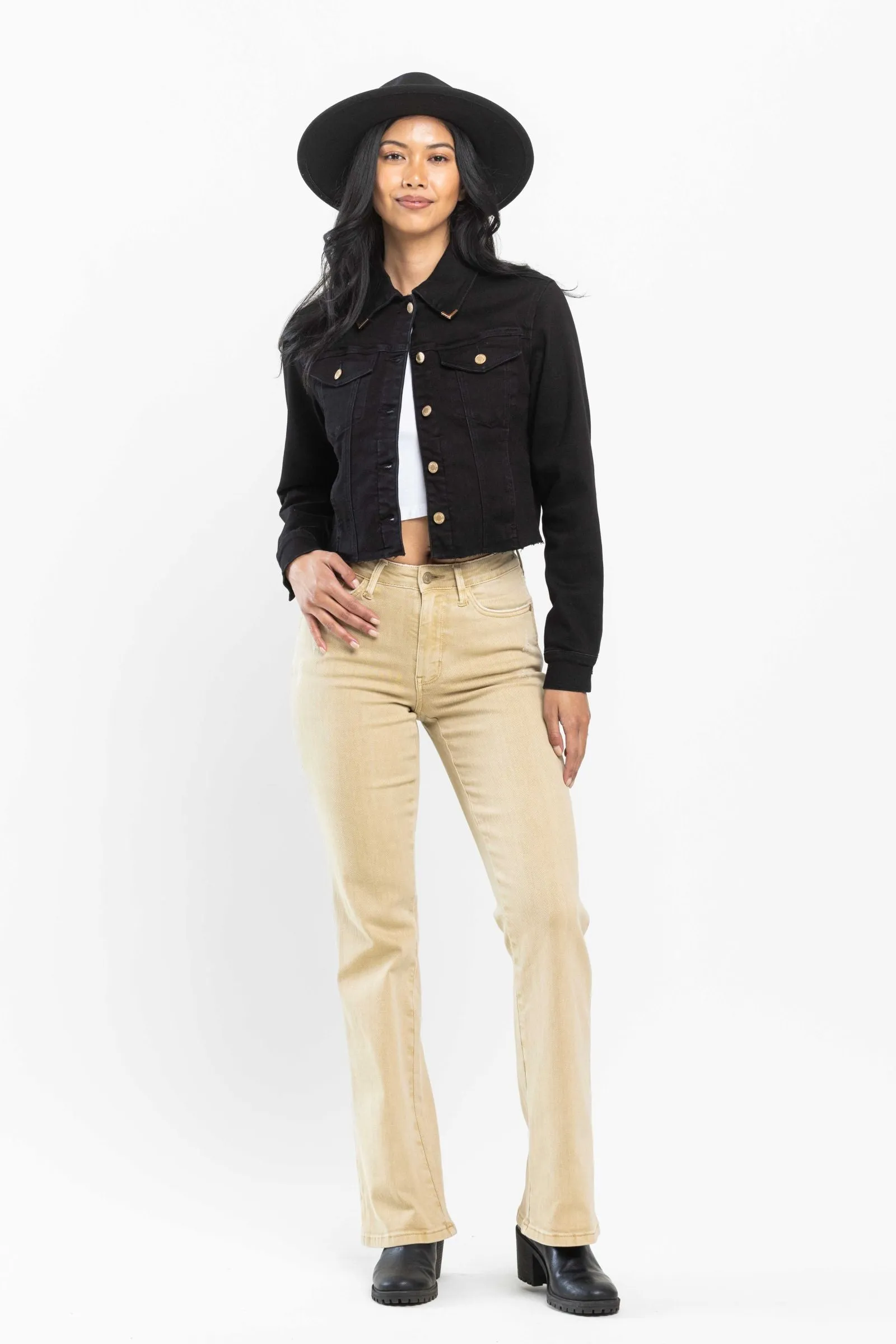 Judy Blue Mid Rise Garment Dyed Khaki Slim Bootcut Denim 88504