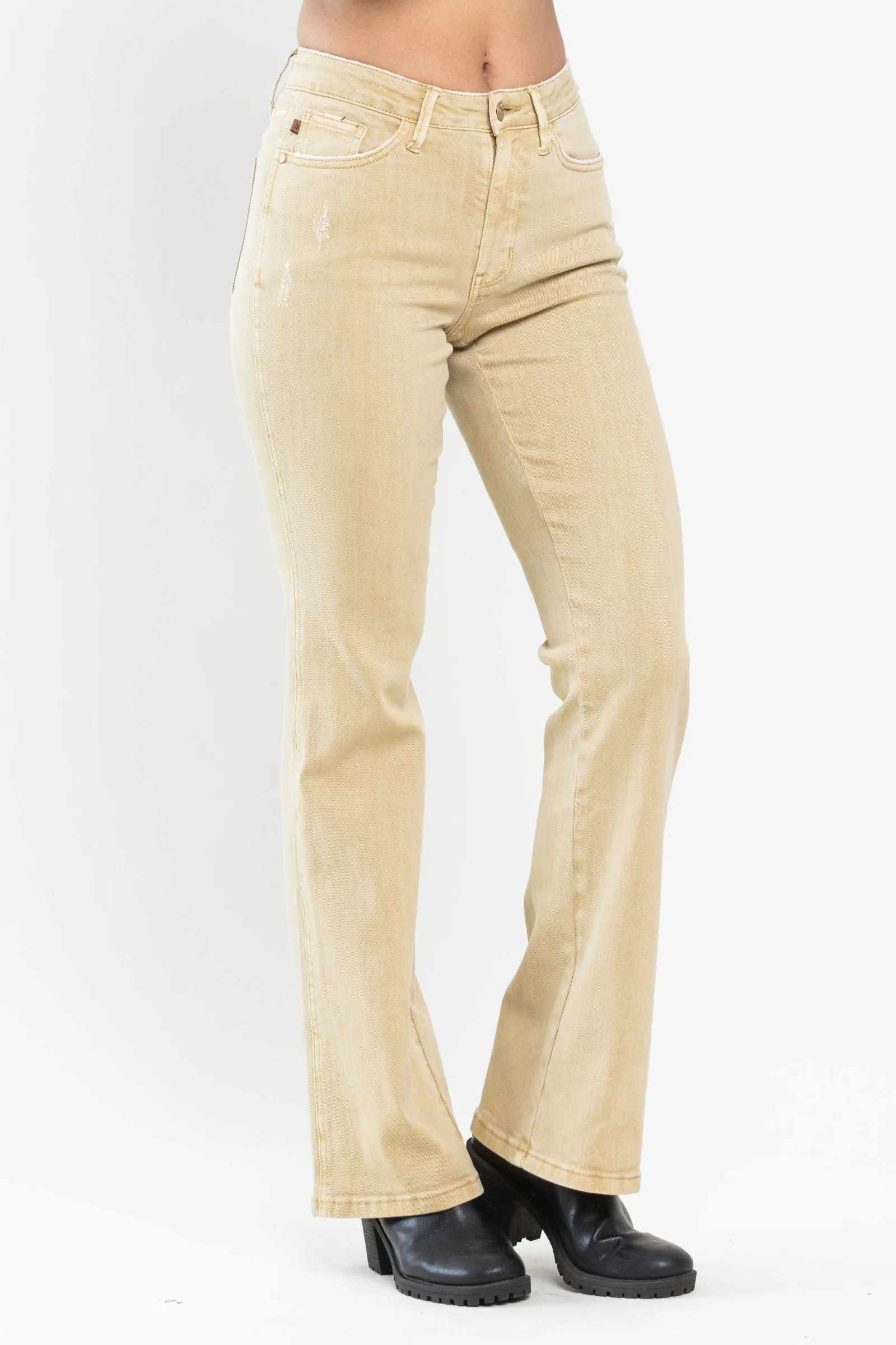 Judy Blue Mid Rise Garment Dyed Khaki Slim Bootcut Denim 88504