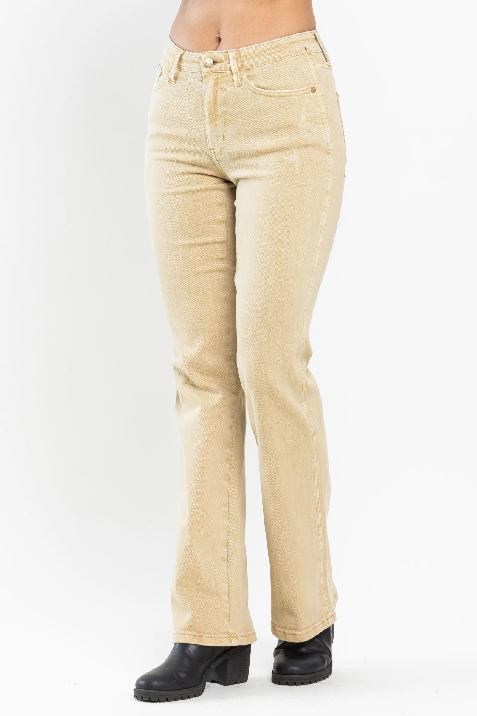 Judy Blue Mid Rise Garment Dyed Khaki Slim Bootcut Denim 88504