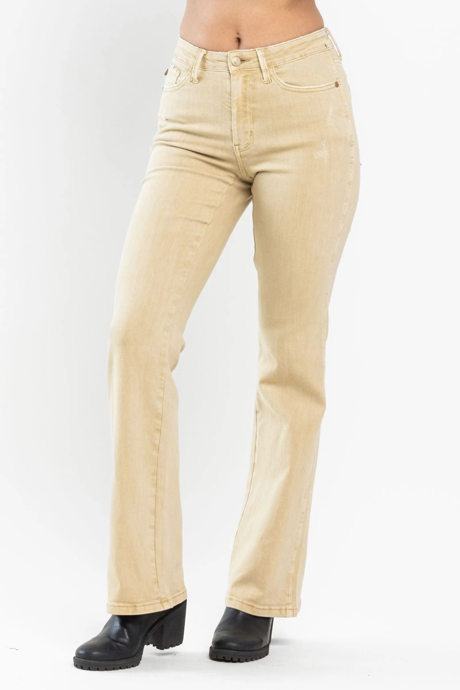Judy Blue Mid Rise Garment Dyed Khaki Slim Bootcut Denim 88504