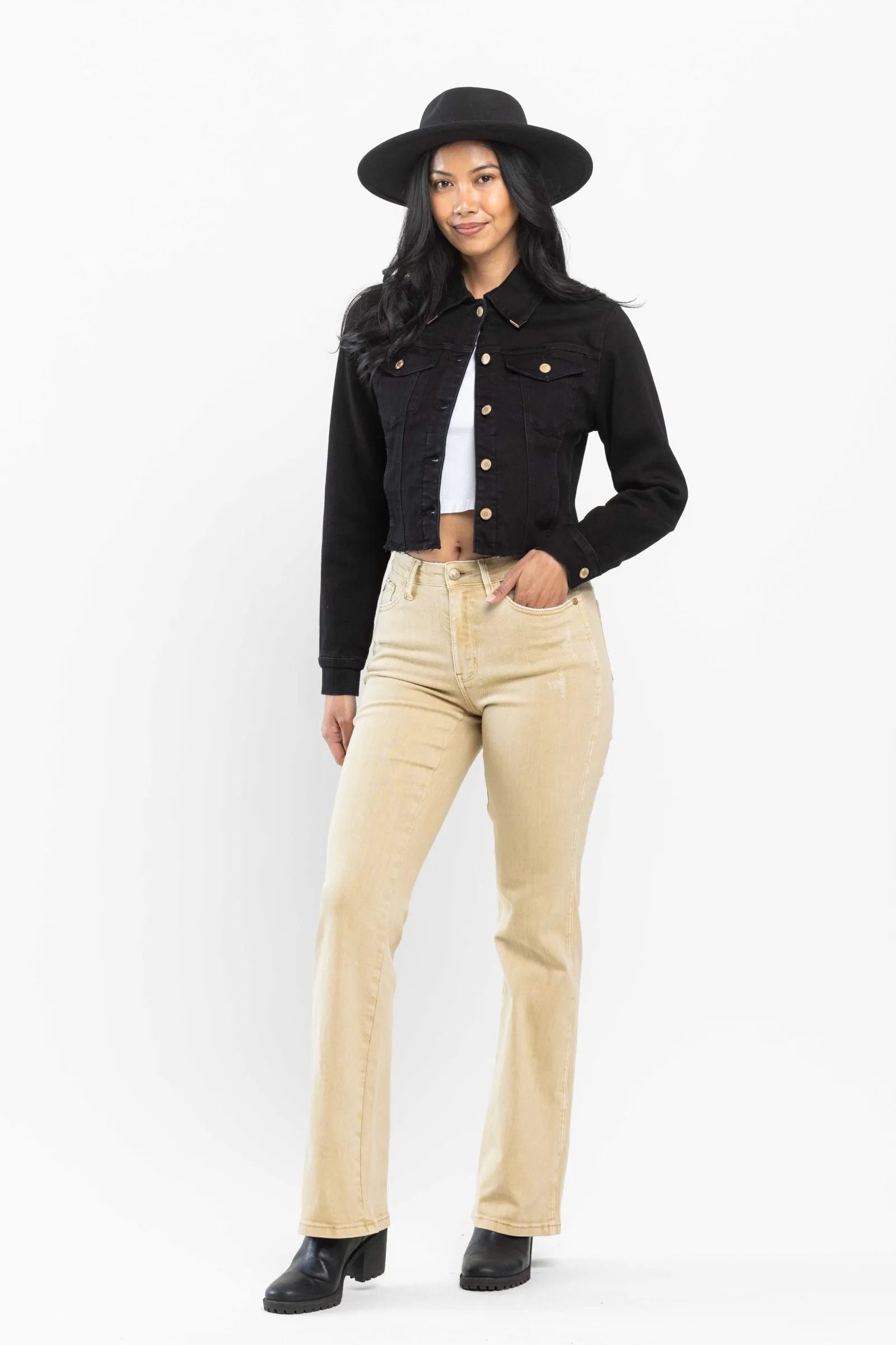 Judy Blue Mid Rise Garment Dyed Khaki Slim Bootcut Denim 88504