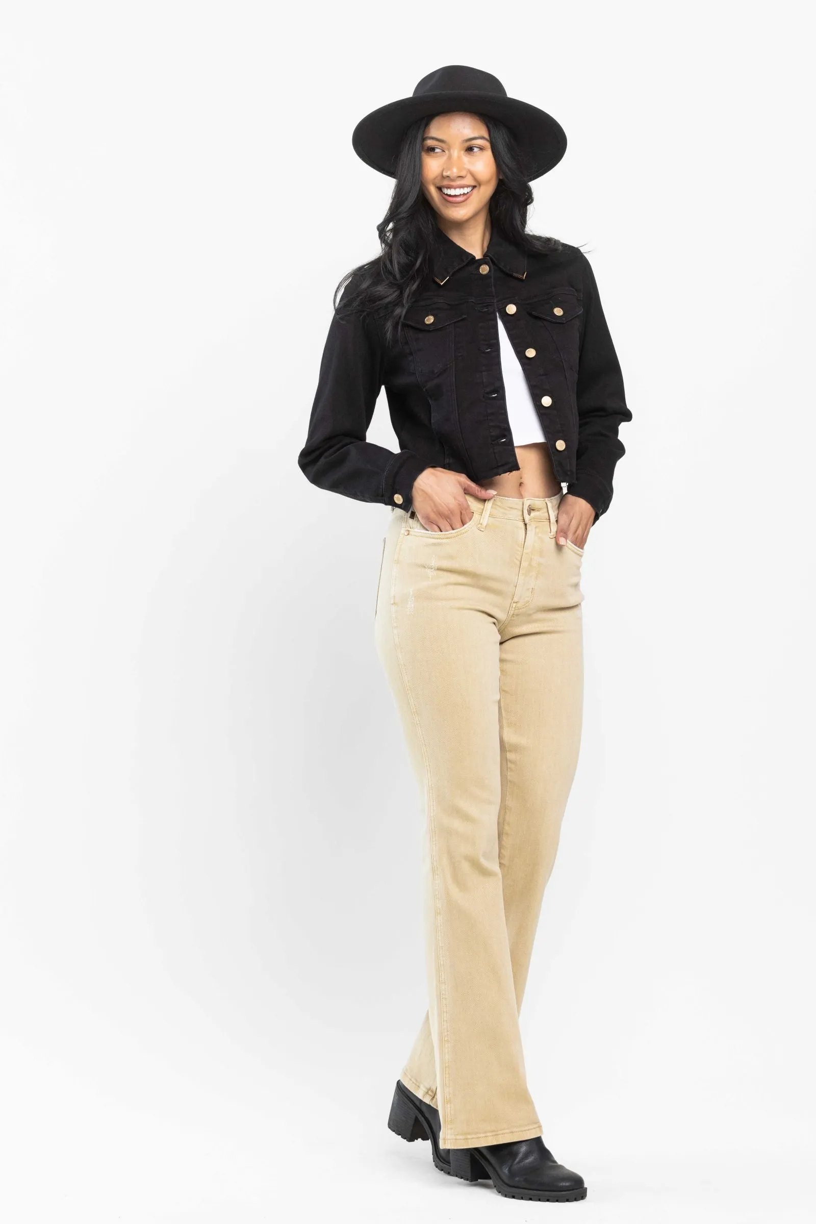Judy Blue Mid Rise Garment Dyed Khaki Slim Bootcut Denim 88504