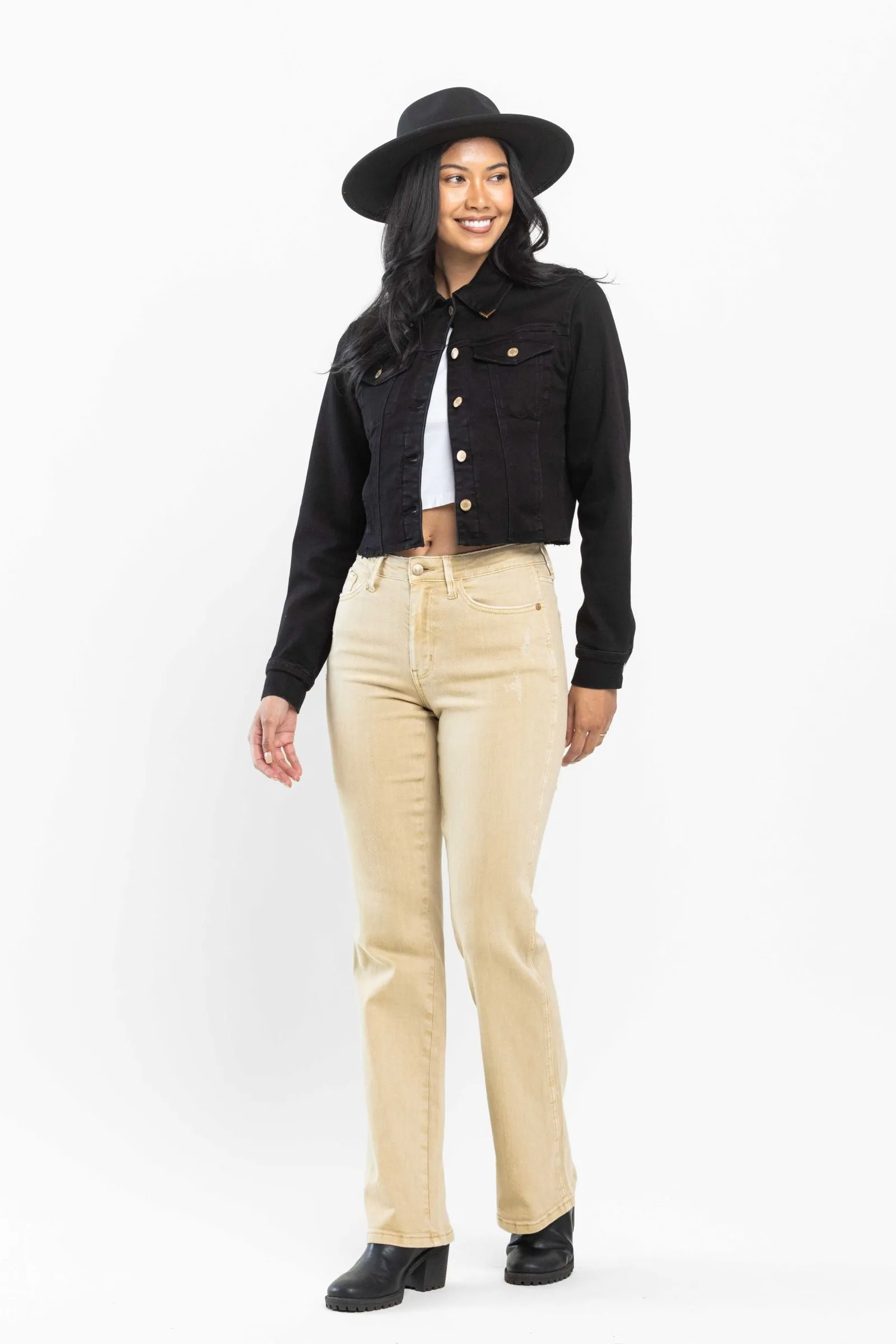 Judy Blue Mid Rise Garment Dyed Khaki Slim Bootcut Denim 88504