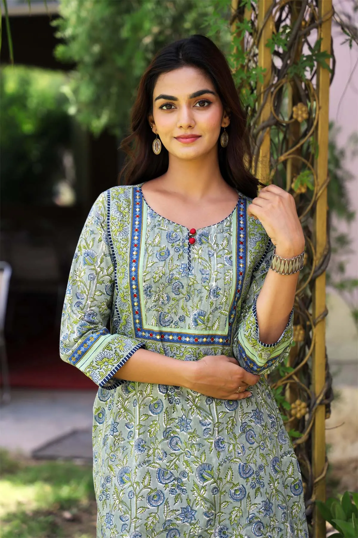 Light Pastel Green Hand Block Print Kurta In Straight Fit
