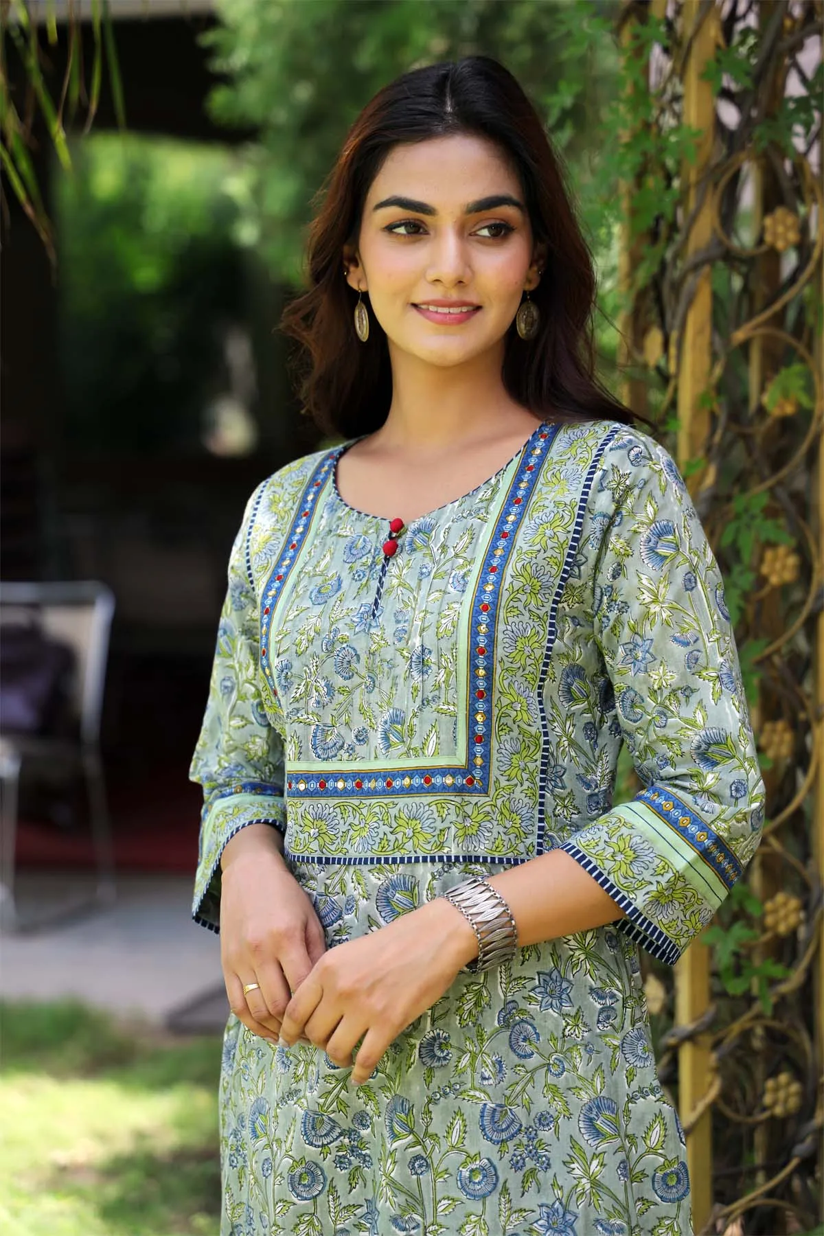 Light Pastel Green Hand Block Print Kurta In Straight Fit