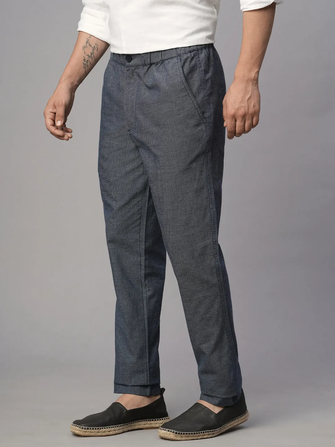 Men's Navy Cotton Regular Fit Pant