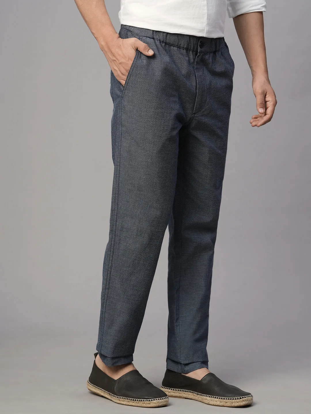 Men's Navy Cotton Regular Fit Pant