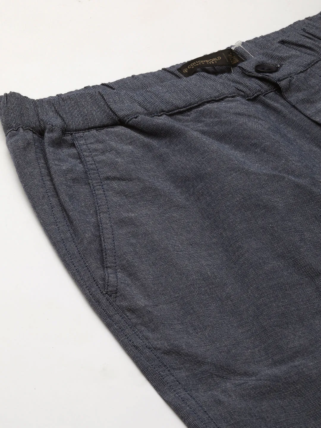 Men's Navy Cotton Regular Fit Pant