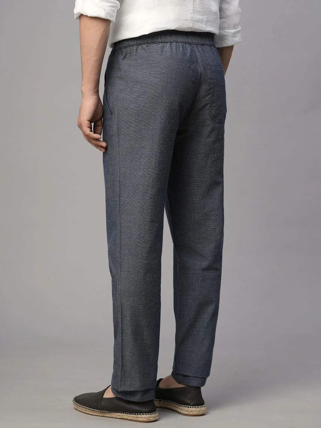 Men's Navy Cotton Regular Fit Pant