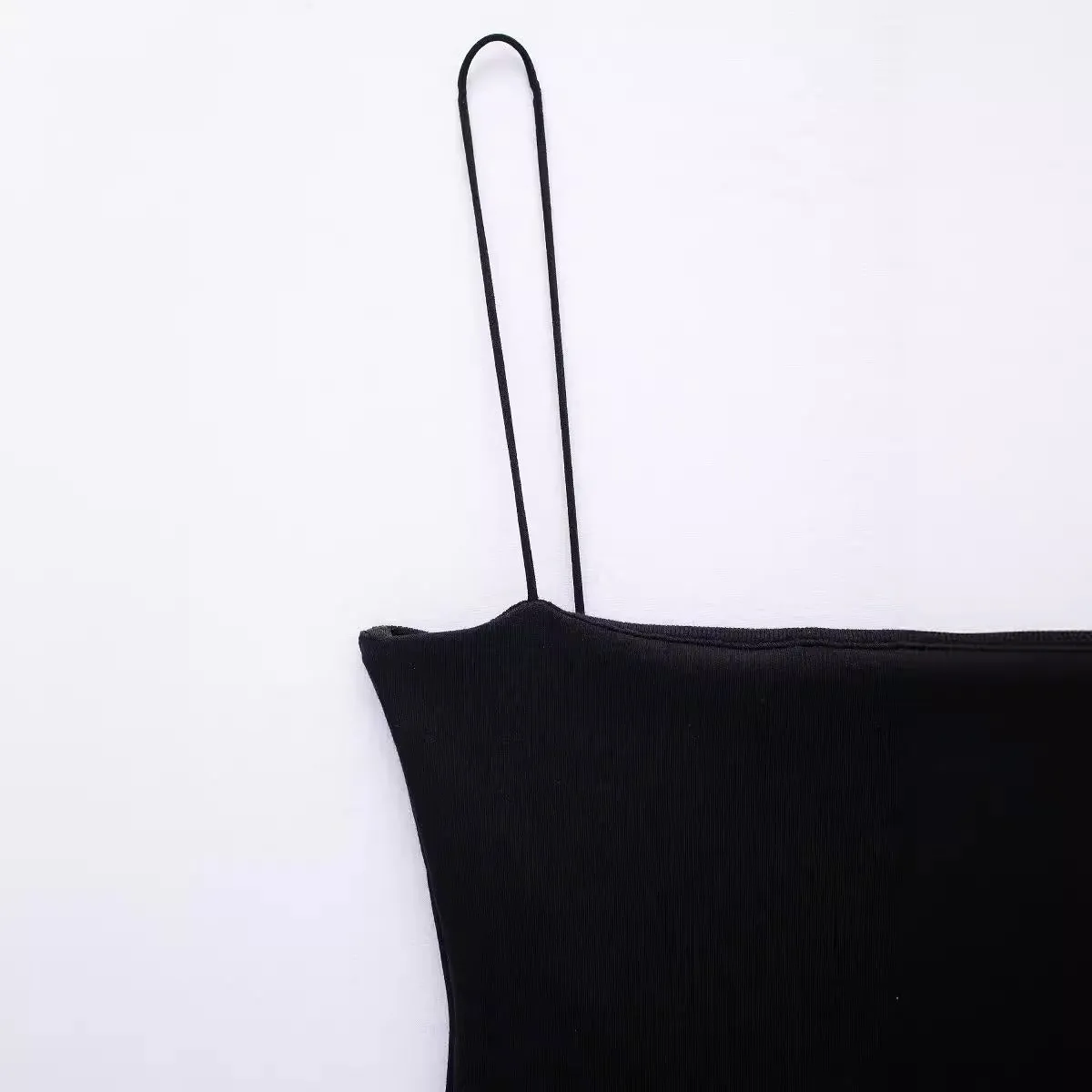 Pre Order:  Solid Low-Neck Sleeveless Slim-Fit Suspender Waist Dress