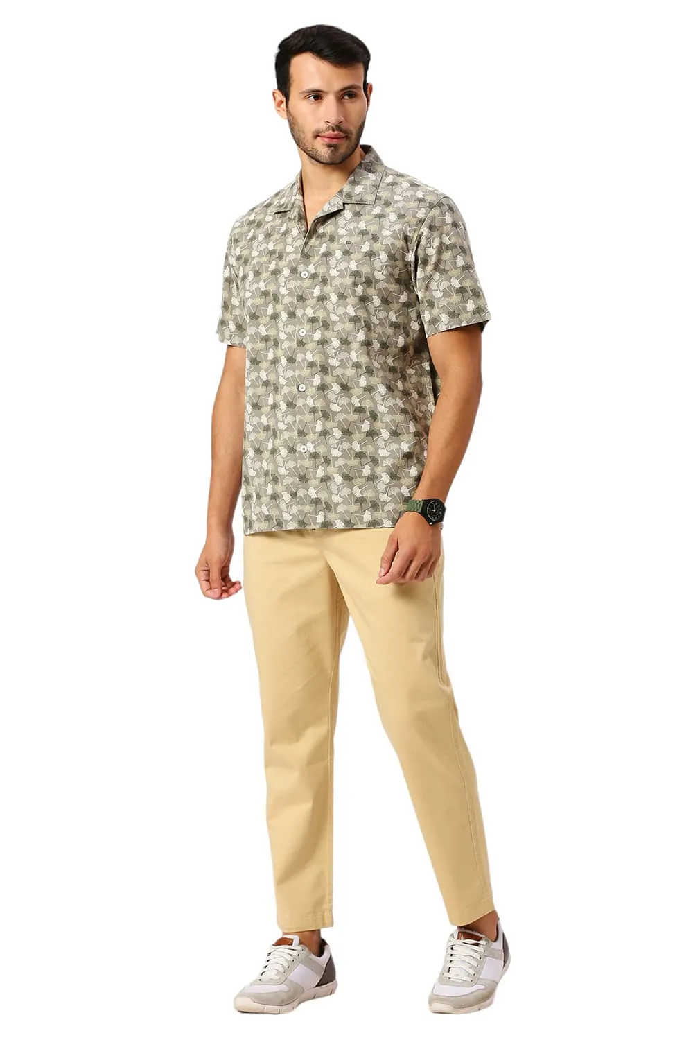 Relaxed Fit Cotton Slub Printed Halfsleeves Shirt