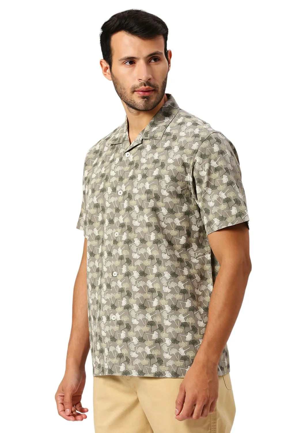 Relaxed Fit Cotton Slub Printed Halfsleeves Shirt
