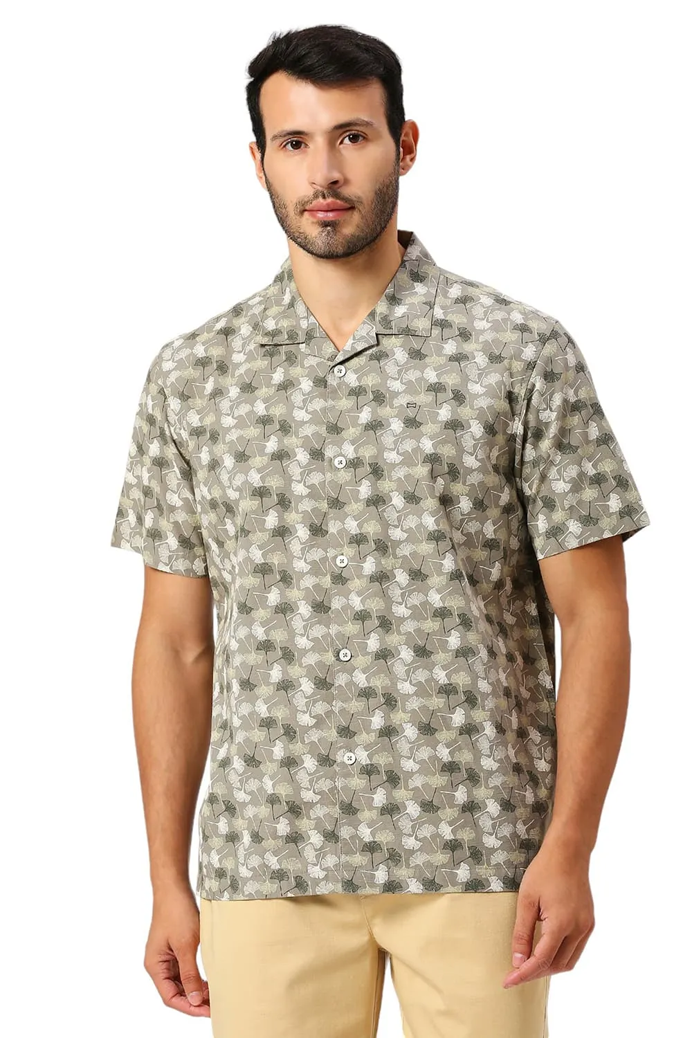 Relaxed Fit Cotton Slub Printed Halfsleeves Shirt