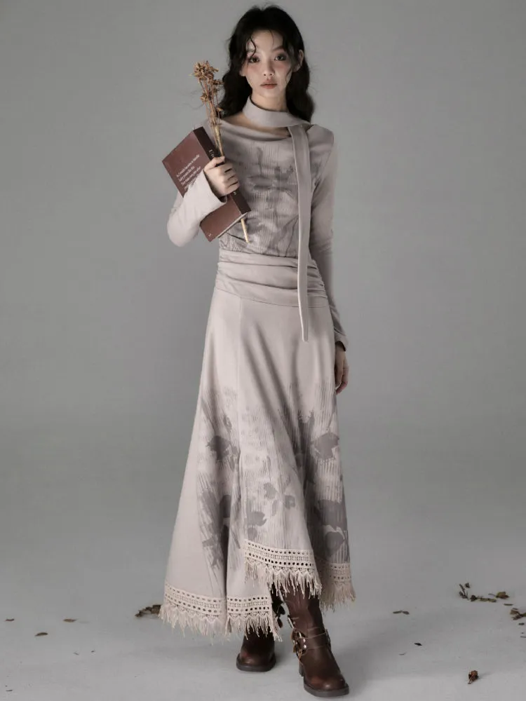 Retro Print Waist Slim Fit Dress【s0000005553】