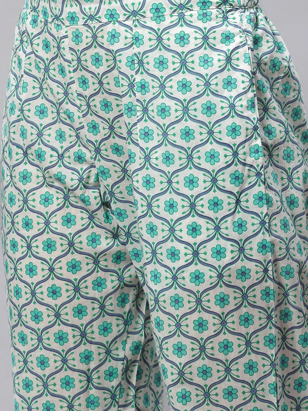 Seagreen Cotton Kurta Pant Set With Dupatta