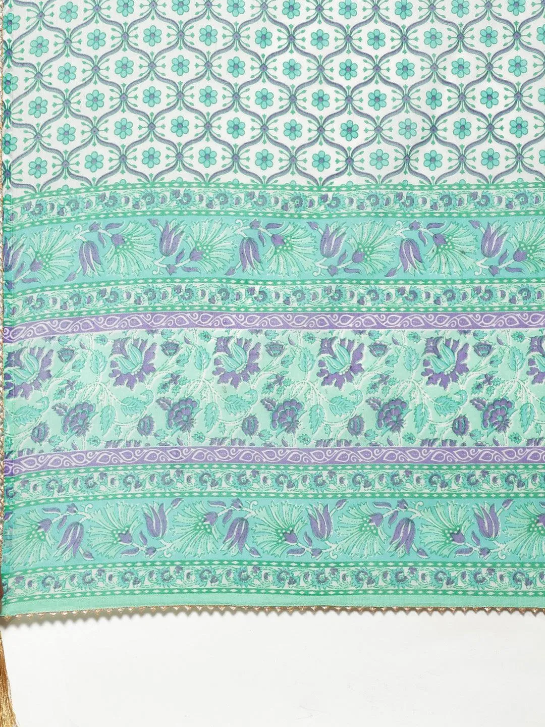 Seagreen Cotton Kurta Pant Set With Dupatta
