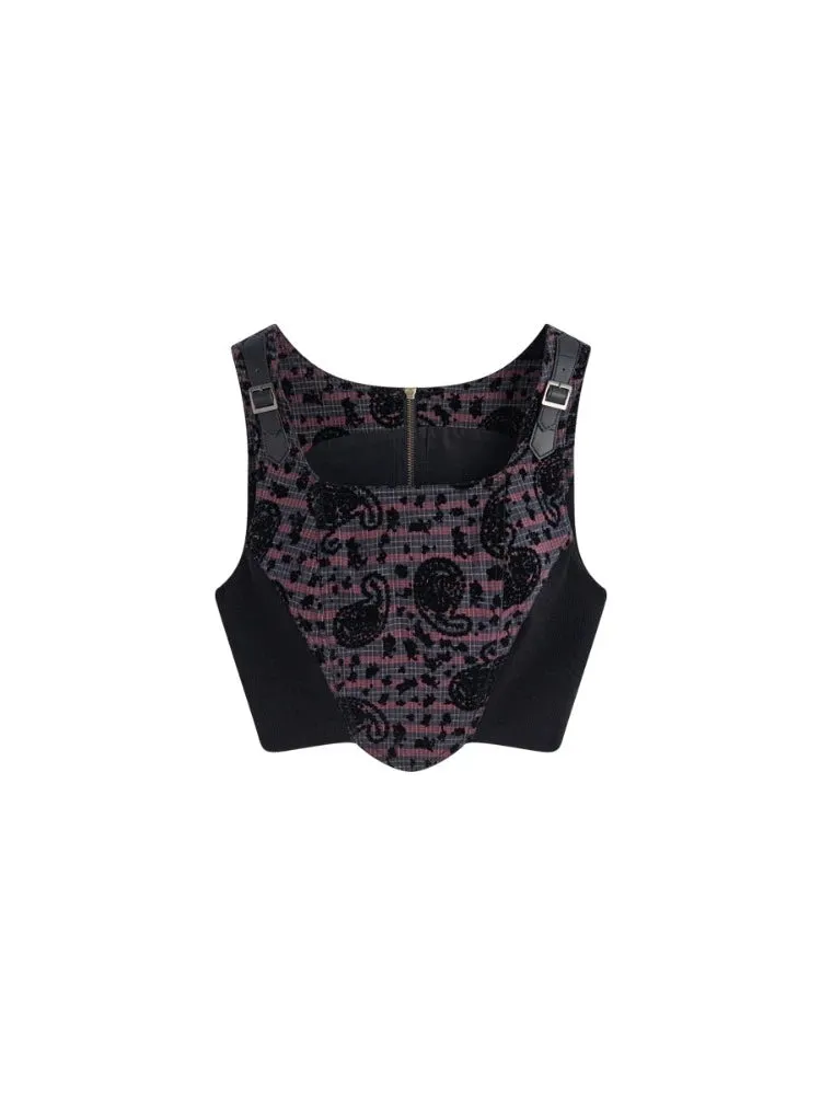 Short slim fit trap zipper vest【s0000008389】
