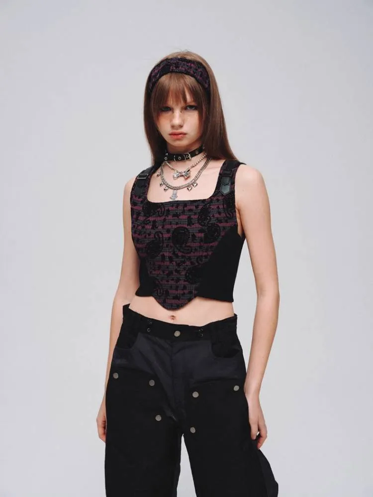 Short slim fit trap zipper vest【s0000008389】