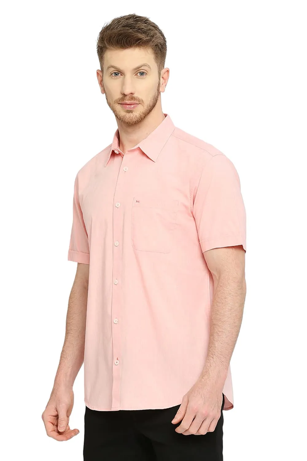 Slim Fit Cotton Polyester Viscose Halfsleeves Shirt