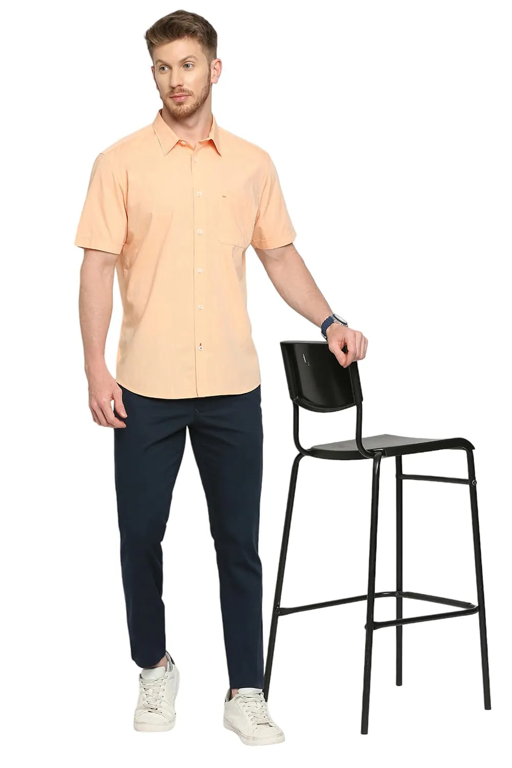 Slim Fit Cotton Polyester Viscose Halfsleeves Shirt