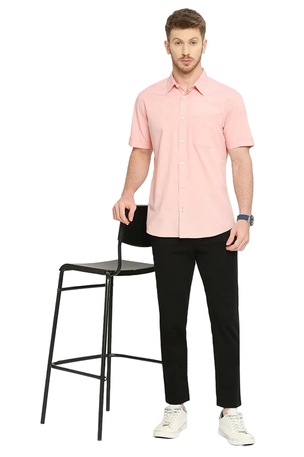Slim Fit Cotton Polyester Viscose Halfsleeves Shirt
