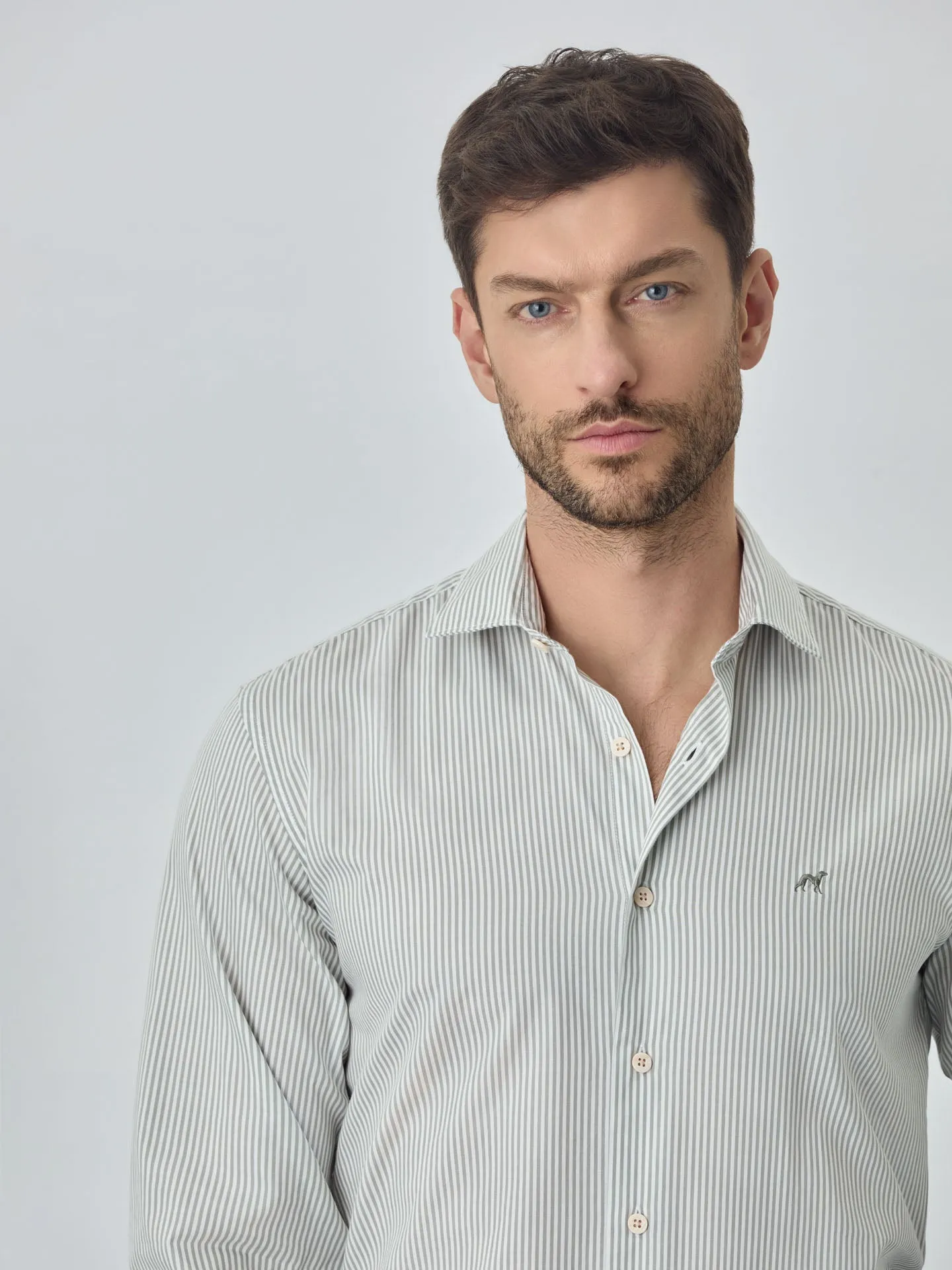 Slim fit sof satin striped shirt