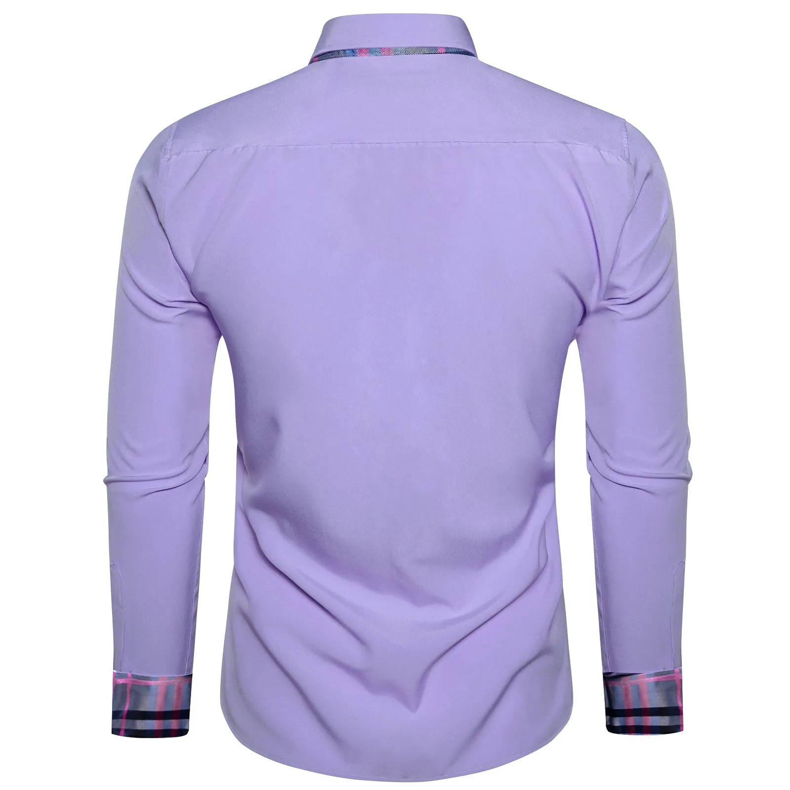 Splicing Style Purple with Blue Plaid Edge Men's Long Sleeve Shirt