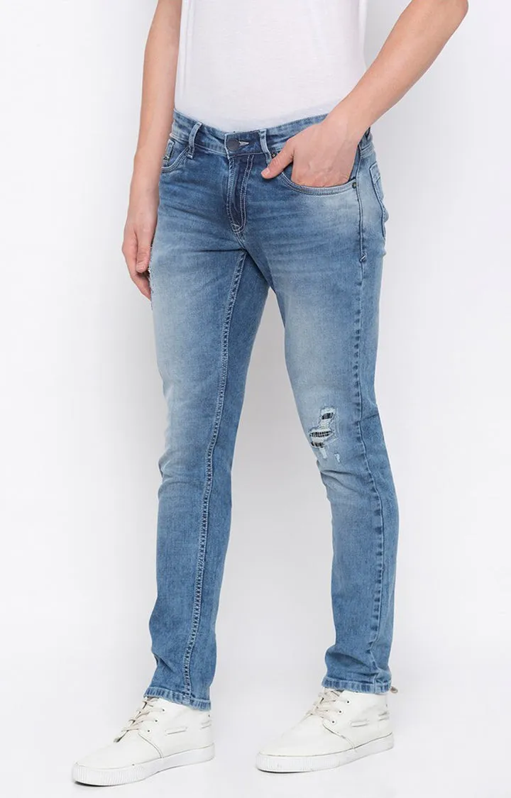 Spykar Blue Cotton Slim Fit Jeans For Men