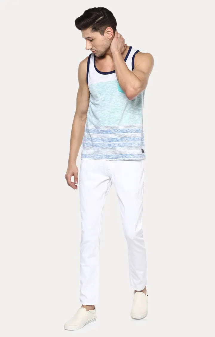 Spykar Green & Blue Melange Slim Fit Men T-Shirts