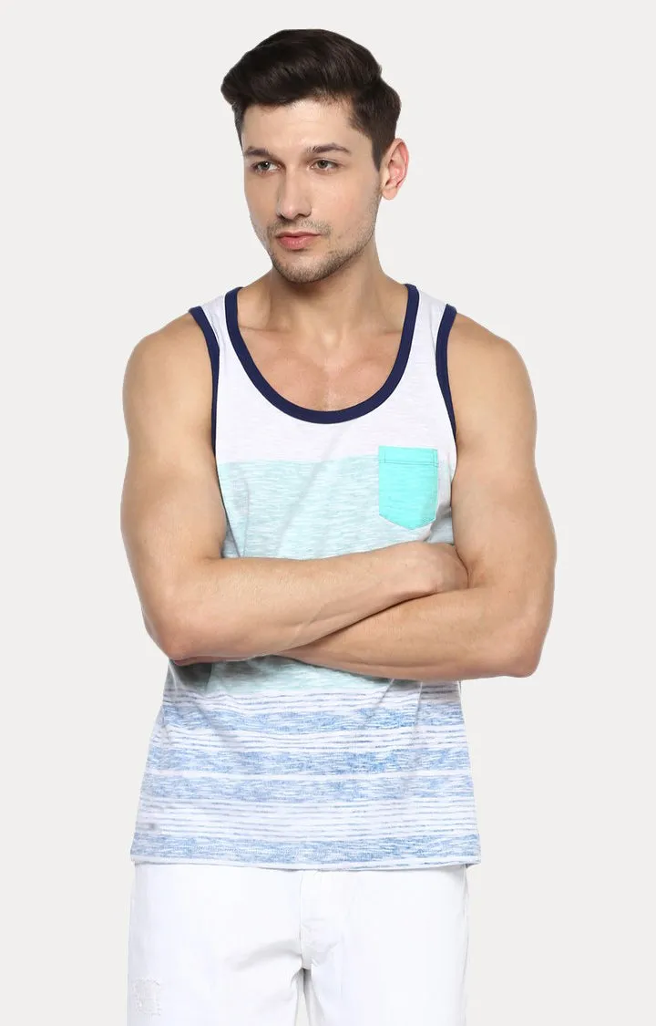 Spykar Green & Blue Melange Slim Fit Men T-Shirts