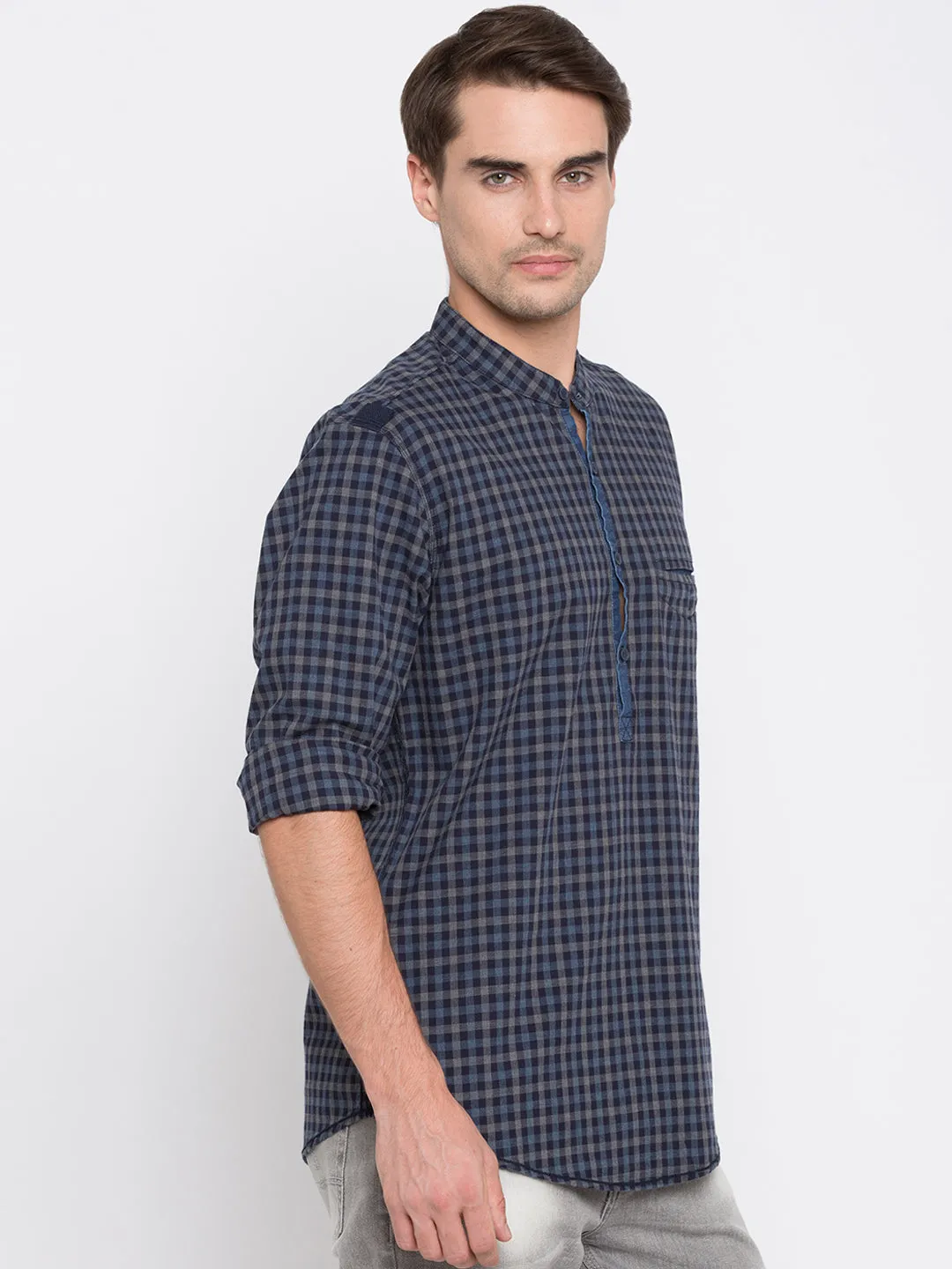 Spykar Men Blue Checked Slim Fit Shirt