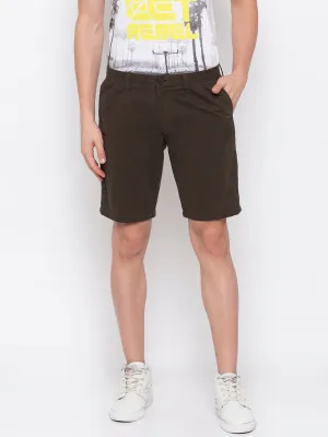 Spykar Men Green Cotton Slim Fit Casual Shorts