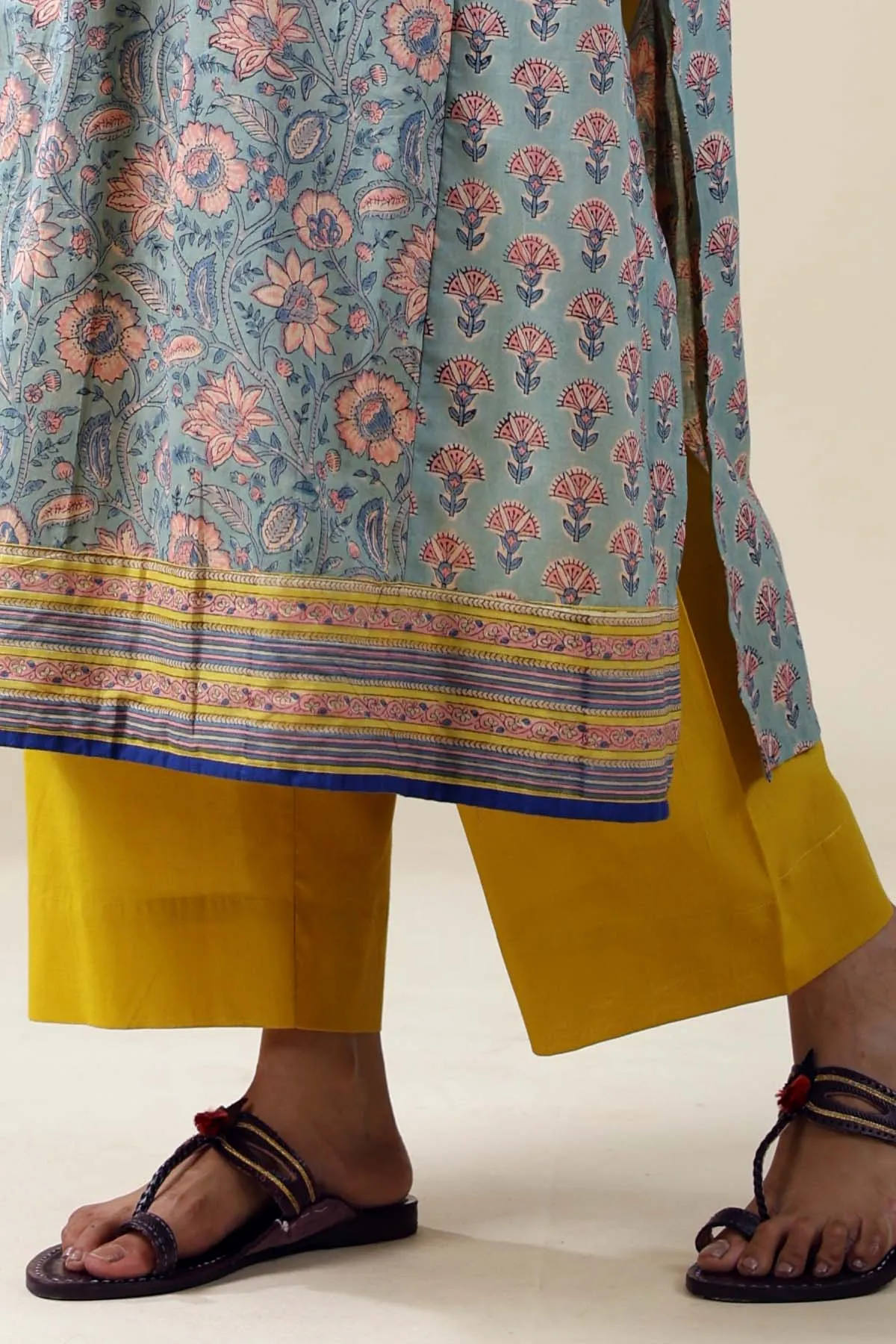 Straight Fit Cotton Pant In Mustard Yellow Color
